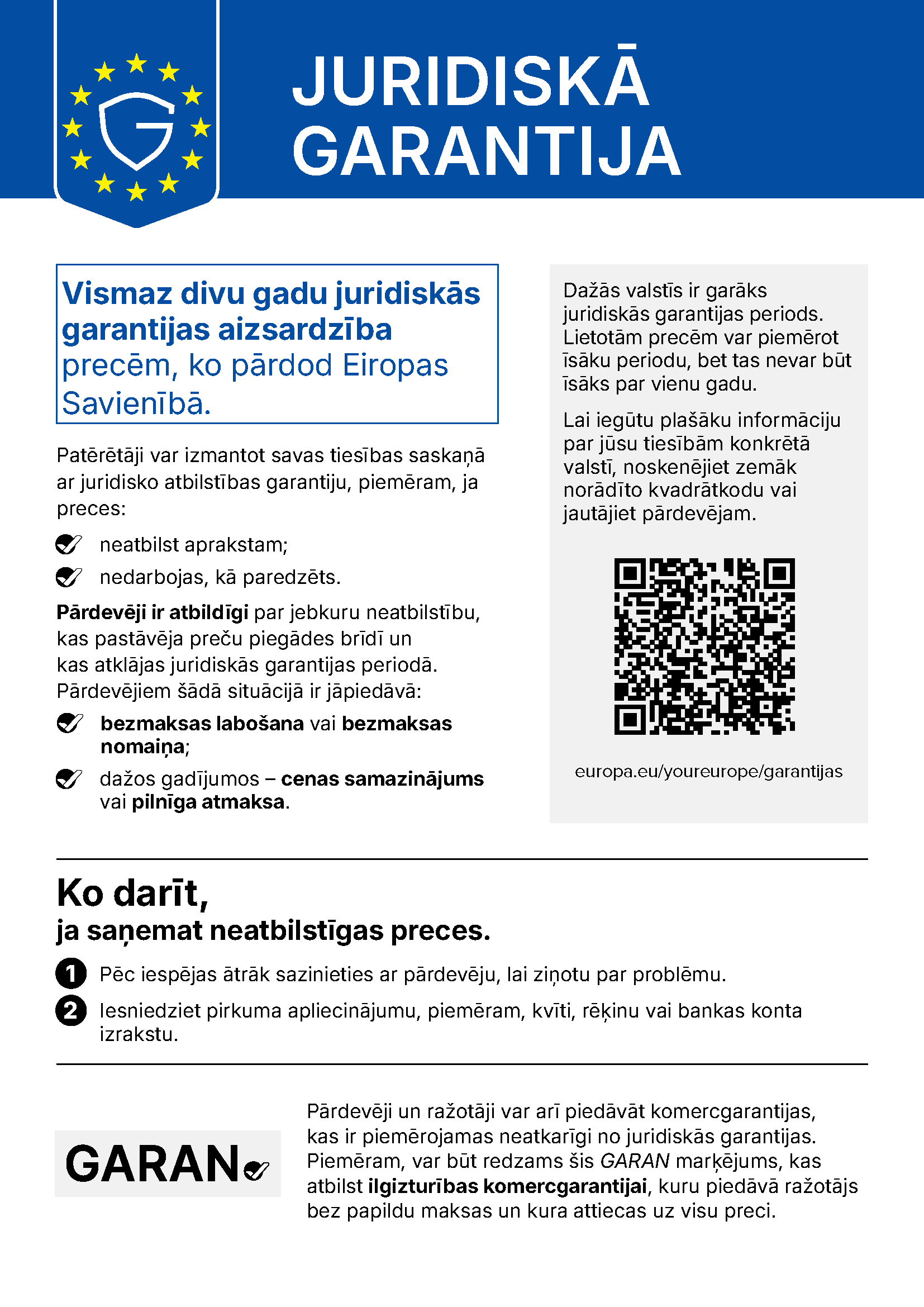 Официальное уведомление ЕС о законной гарантии соответствия на латышском языке