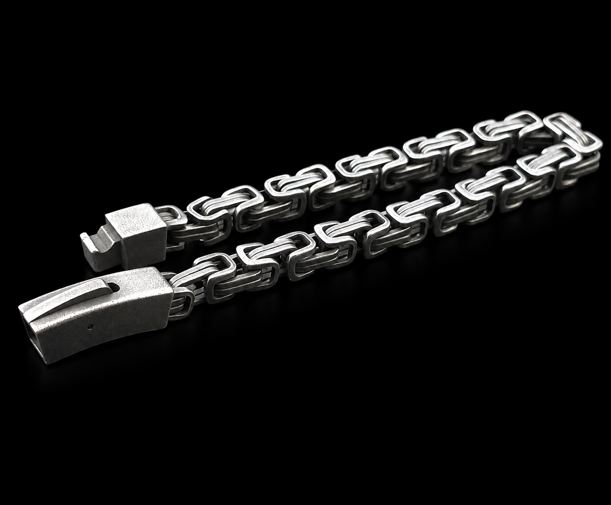 Men’s Stainless Steel Bracelet 21.5 cm – Byzantine Style, Metallic Black