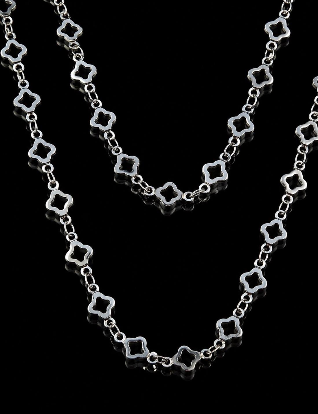 Stainless Steel Double-Layer Clover Necklace 6 mm – Silver | Women – 4