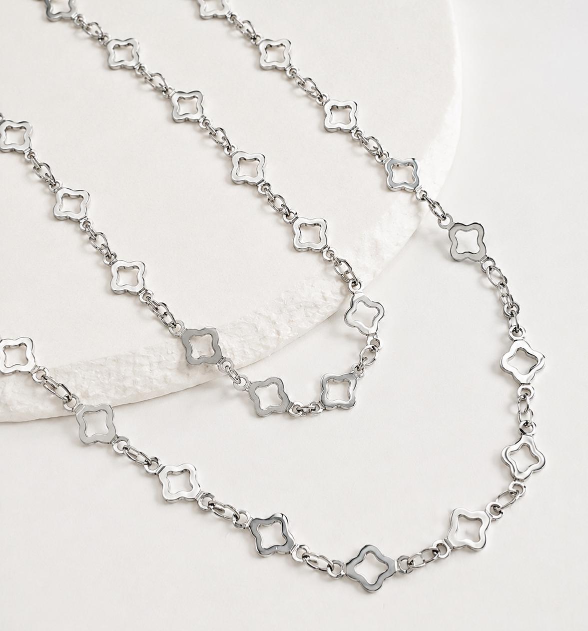 Stainless Steel Double-Layer Clover Necklace 6 mm – Silver | Women – 3