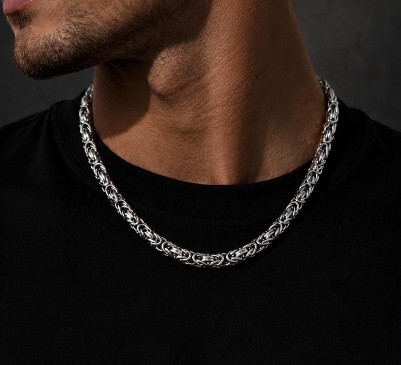 Stainless Steel Byzantine Chain 8 mm – Silver | Men – 1