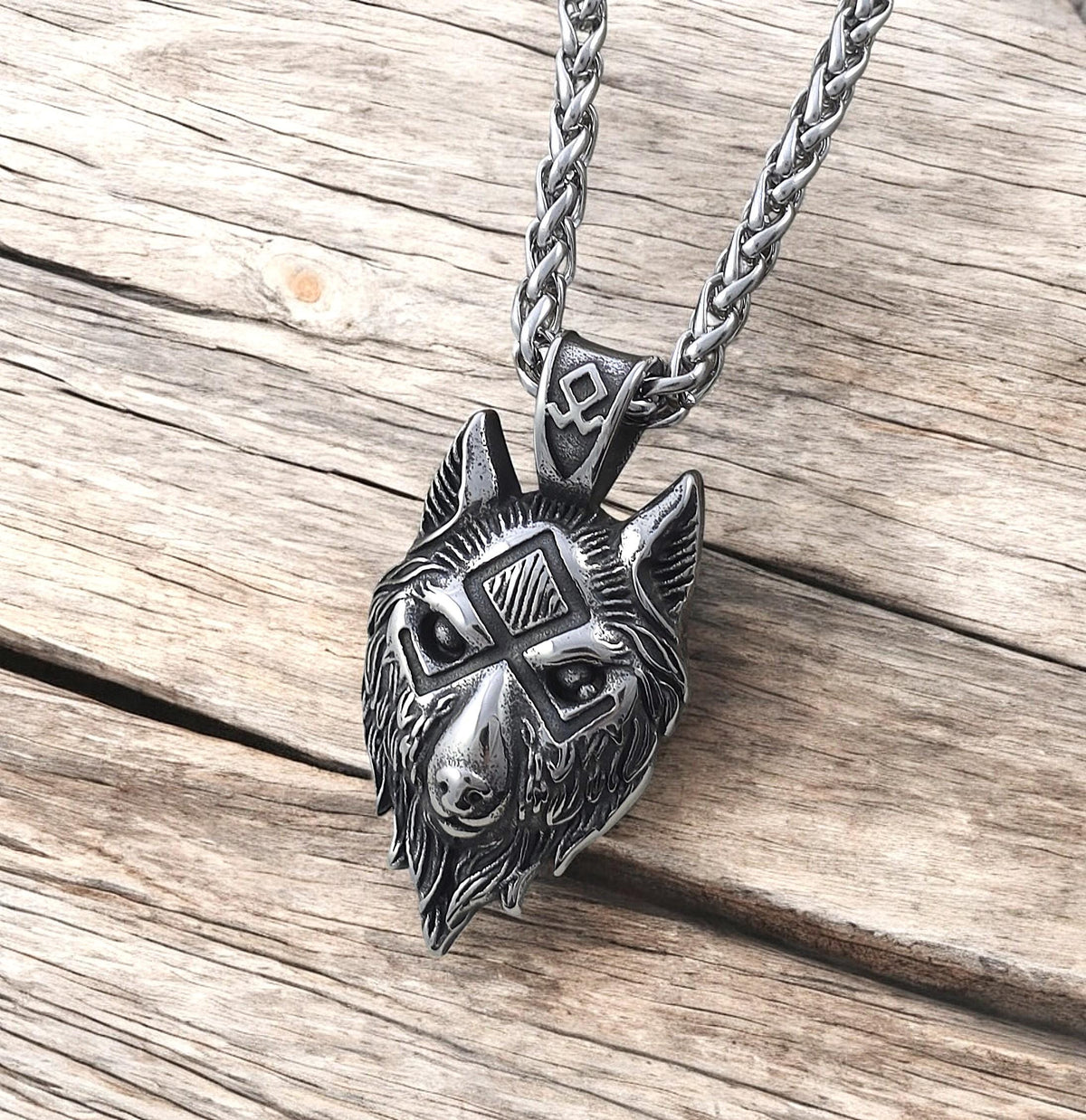 Stainless Steel Braided Chain 4 mm with Viking Wolf Pendant – Silver | Women & Men – 5