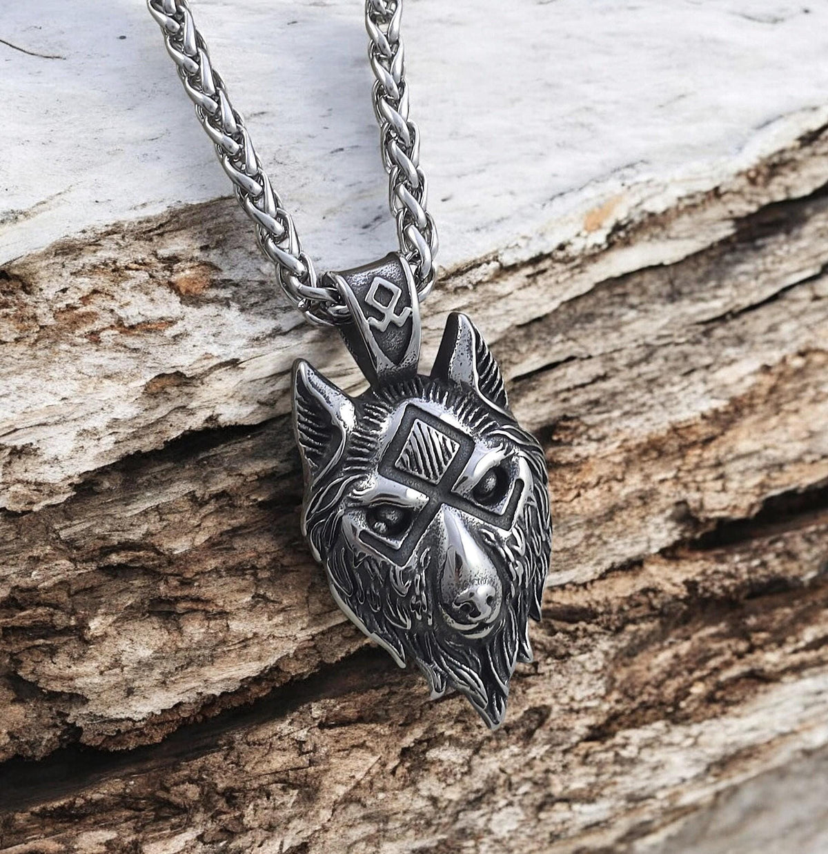 Stainless Steel Braided Chain 4 mm with Viking Wolf Pendant – Silver | Women & Men – 4