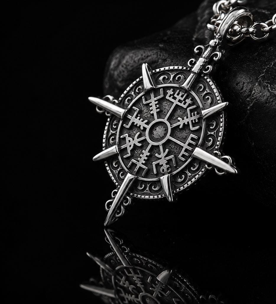 Stainless Steel Rolo Necklace 3 mm with Vegvísir Viking Compass Pendant – Silver | Women & Men – 1