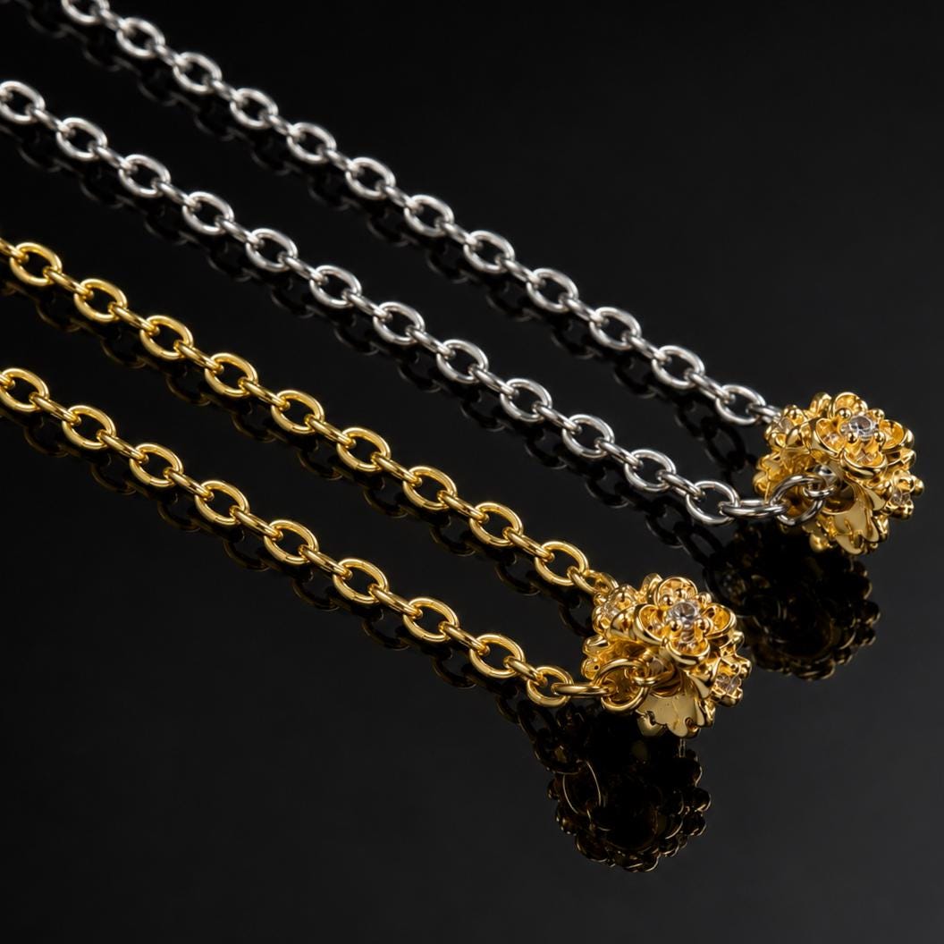 Stainless Steel or 18K Gold-Plated Necklace with Cubic Zirconia Bead – Gold or Silver | Women – 6