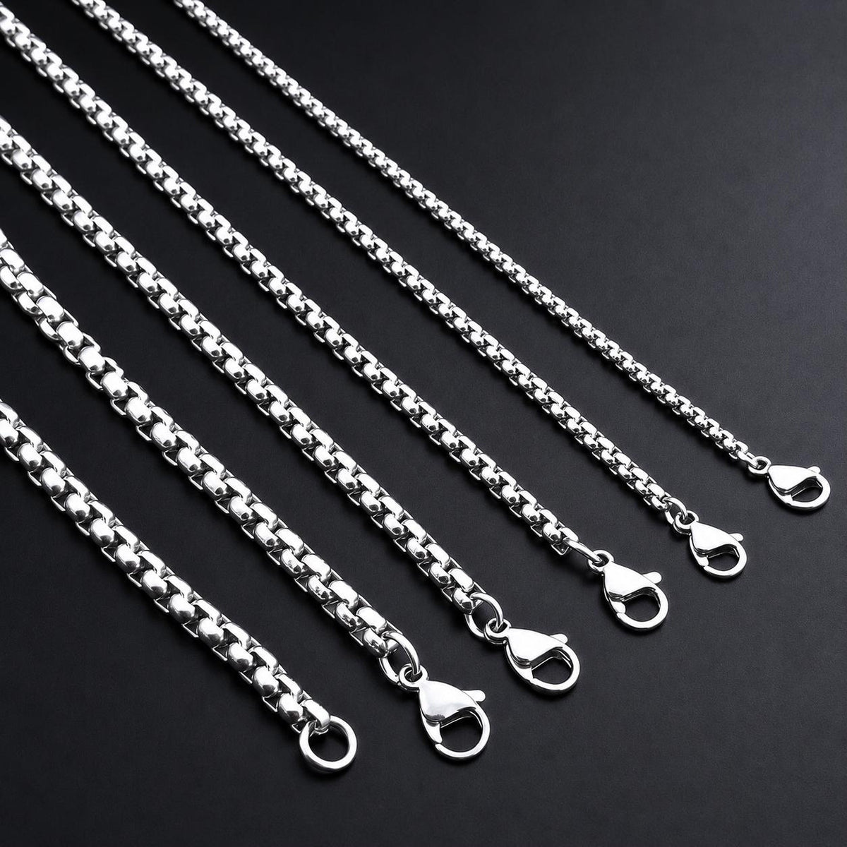 Stainless Steel Box Bracelet 1.5–4 mm – Silver | Women & Men – 5