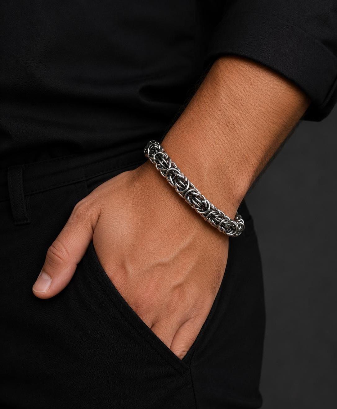 Stainless Steel Byzantine Bracelet 8 mm – Silver | Men – 1