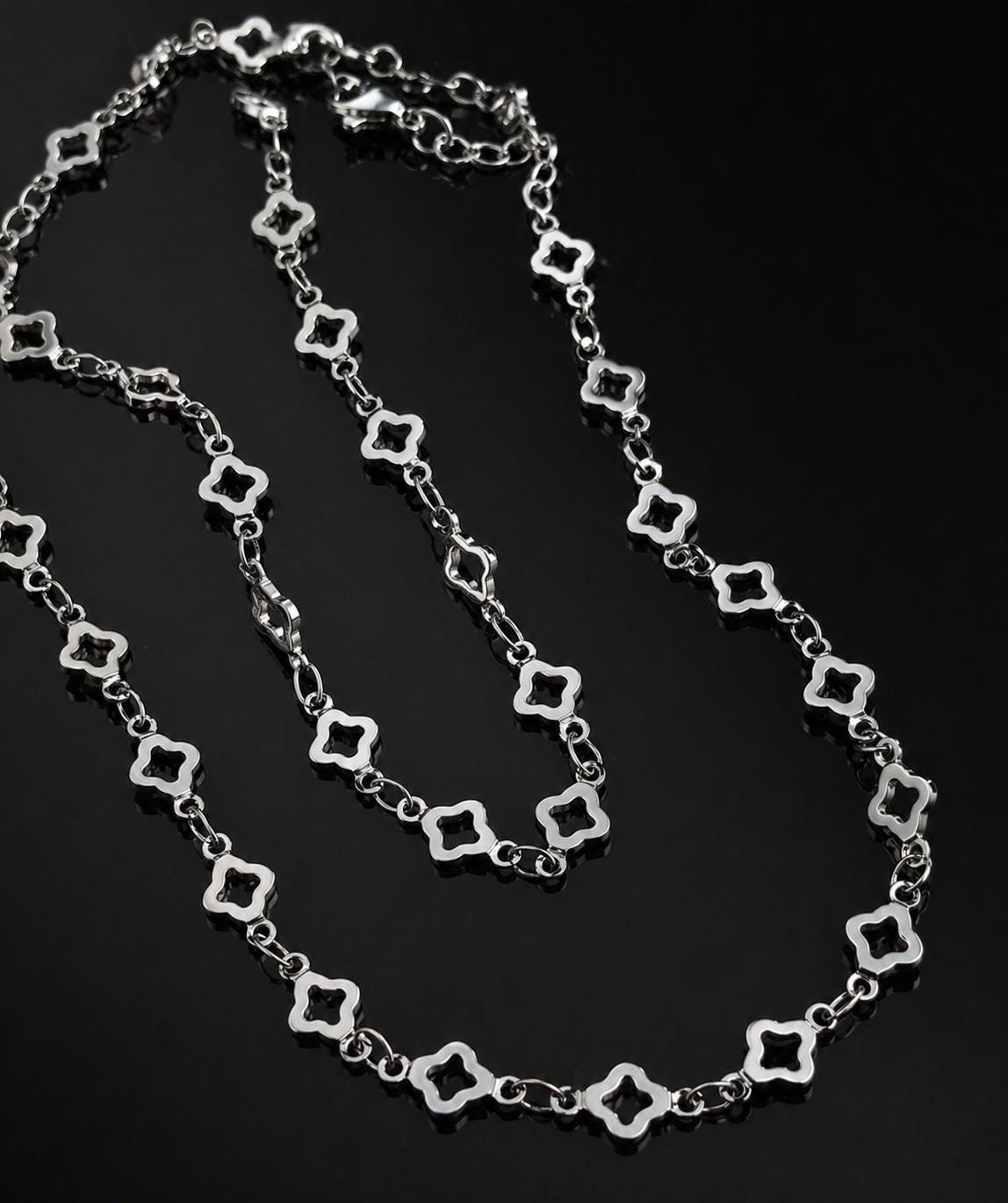 Stainless Steel Double-Layer Clover Necklace 6 mm – Silver | Women – 6