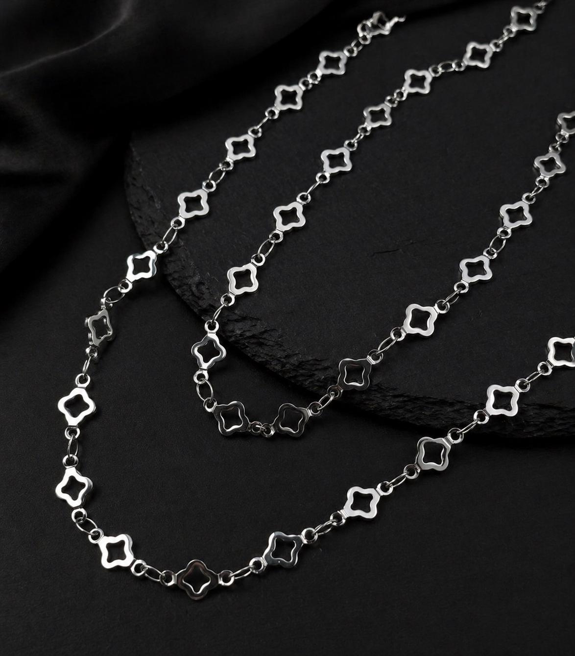 Stainless Steel Double-Layer Clover Necklace 6 mm – Silver | Women – 5