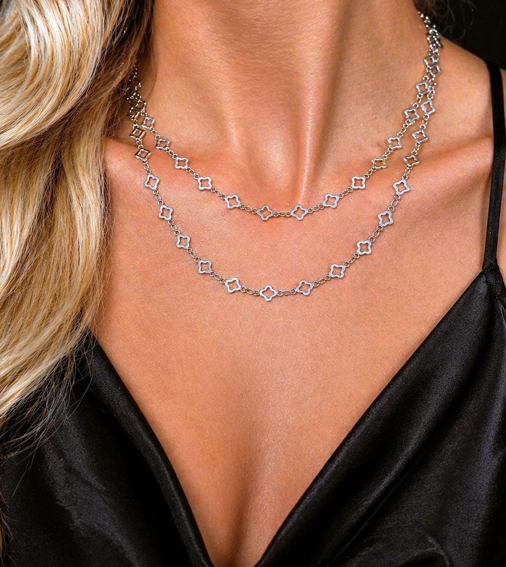 Stainless Steel Double-Layer Clover Necklace 6 mm – Silver | Women – 1