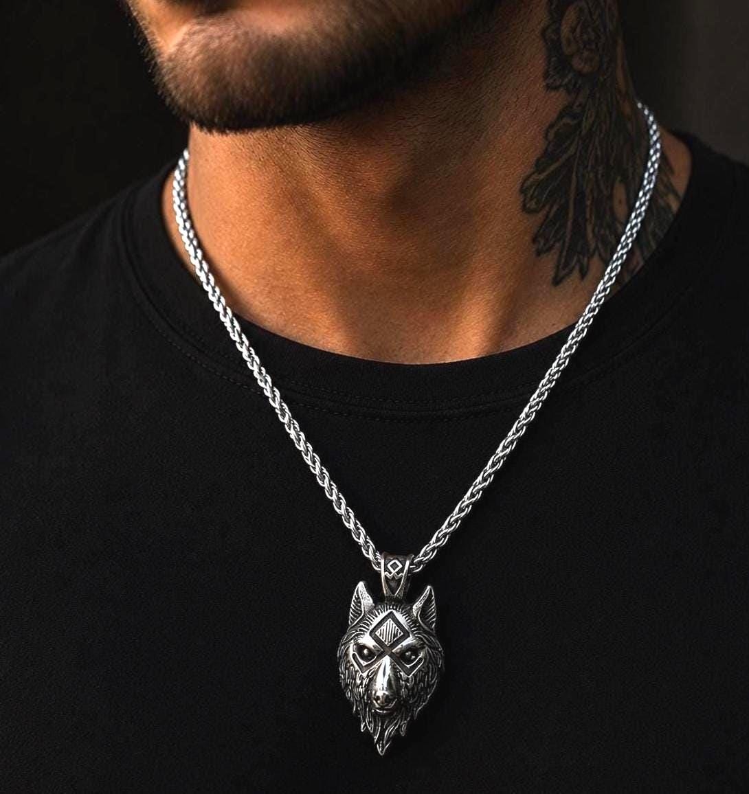 Stainless Steel Braided Chain 4 mm with Viking Wolf Pendant – Silver | Women & Men – 1