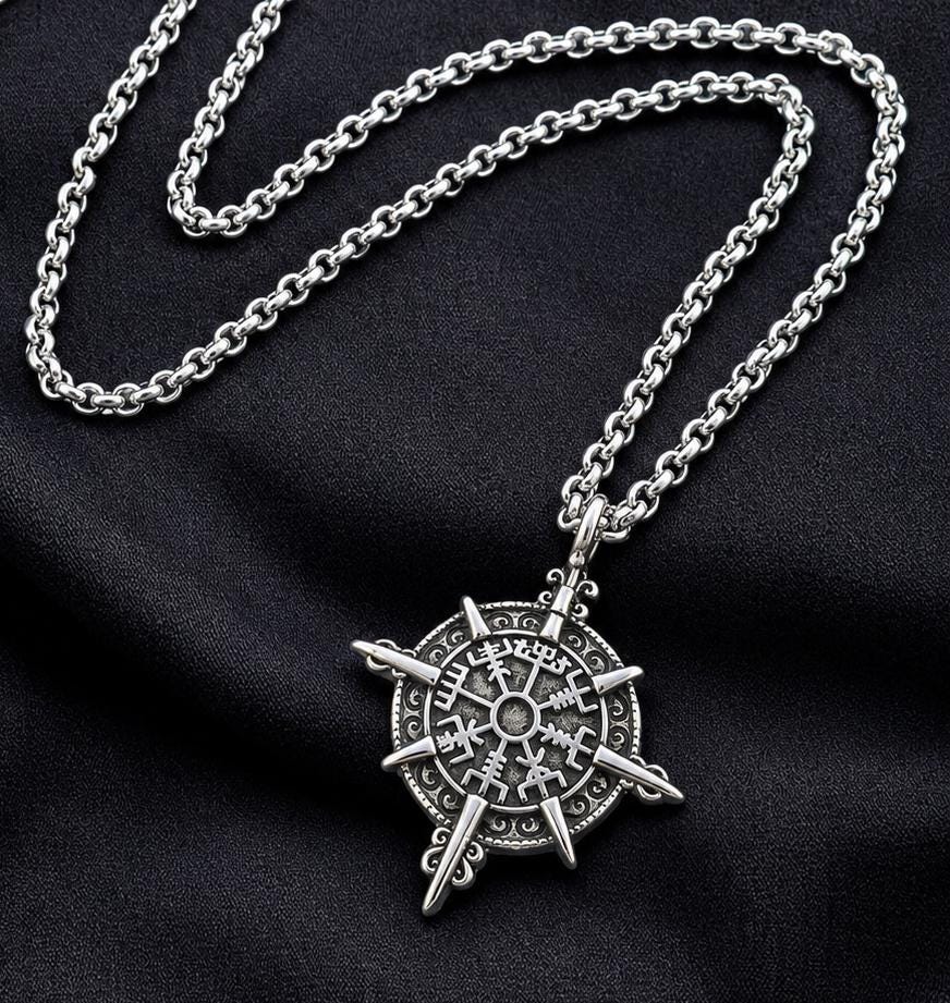 Stainless Steel Rolo Necklace 3 mm with Vegvísir Viking Compass Pendant – Silver | Women & Men – 4