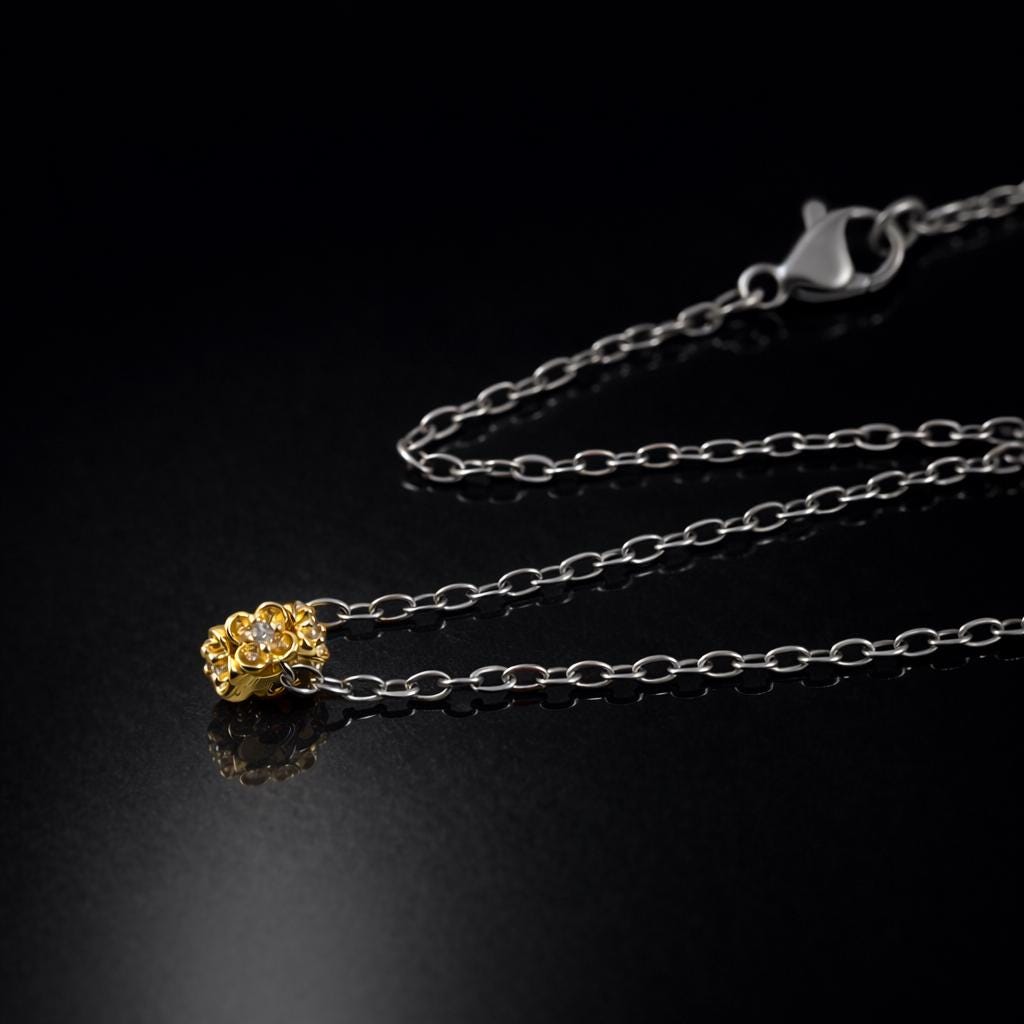 Stainless Steel or 18K Gold-Plated Necklace with Cubic Zirconia Bead – Gold or Silver | Women – 4