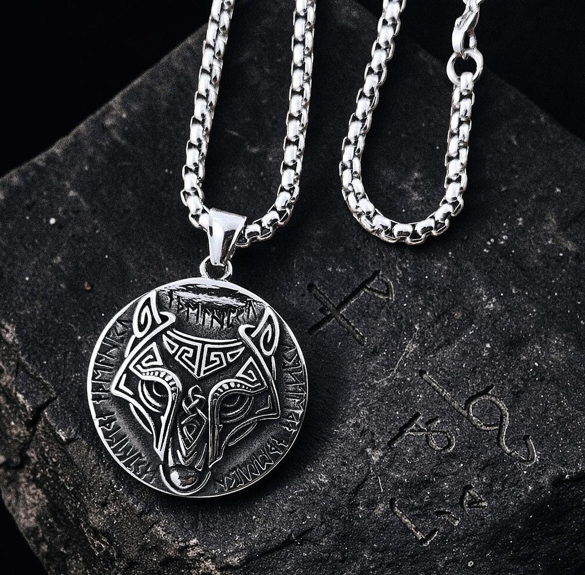 Stainless Steel Box Chain 4 mm with Viking Wolf Pendant – Silver | Women & Men – 3