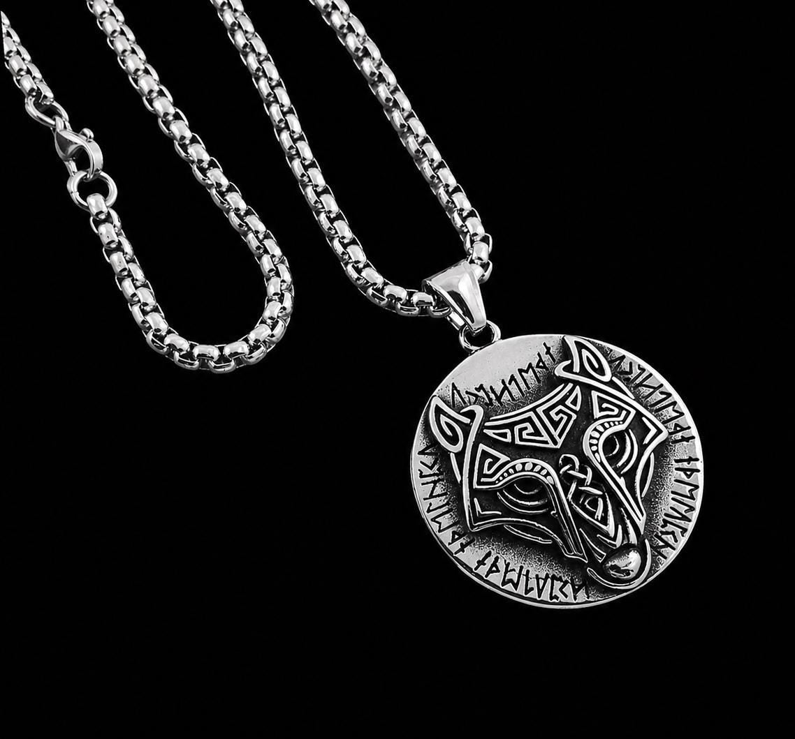 Stainless Steel Box Chain 4 mm with Viking Wolf Pendant – Silver | Women & Men – 5